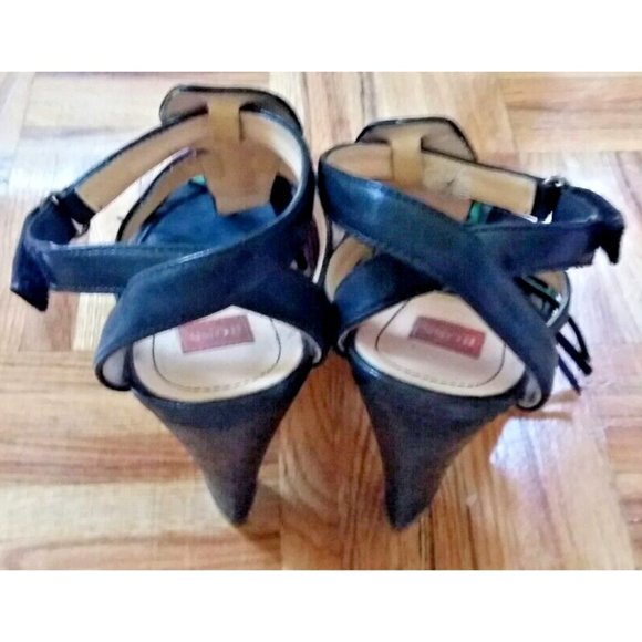 Hugo Boss strappy leather black w/ fringe leather high heels sandals shoes 38 8 - Picture 5 of 13